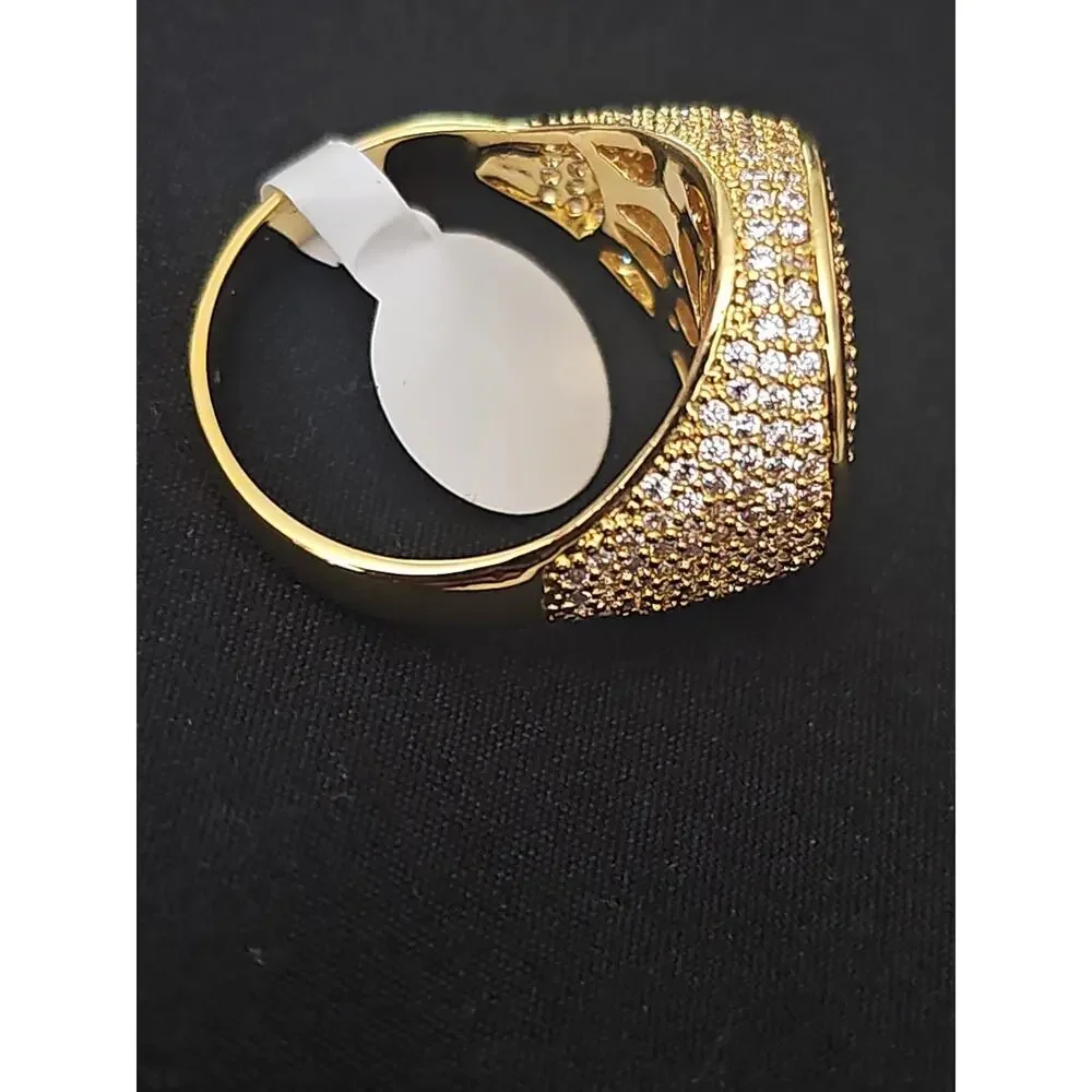 Size 12 Gold Men's Ring with Cubic Zirconia Pavé Hip Hop Style 24.1mm wide